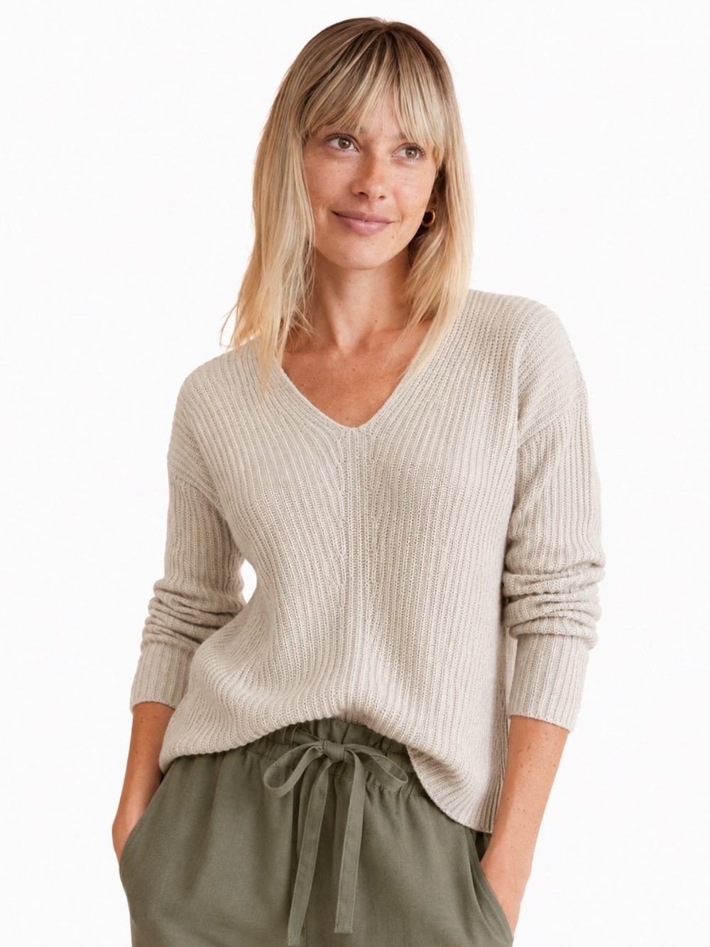 NWT! Marine Layer “Elisa” V-Neck Sweater In Oatmeal Heather Size XL
